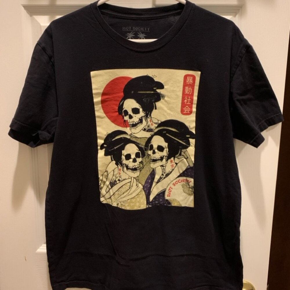 Riot Society T Shirt Geisha Skulls Men's Large L